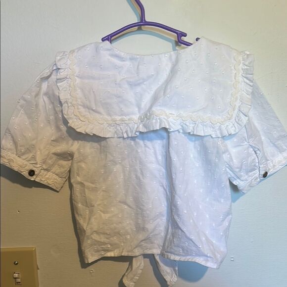 💋3/$30 Next White Blouse with Puff Sleeves and Tie Front - Picture 3 of 3